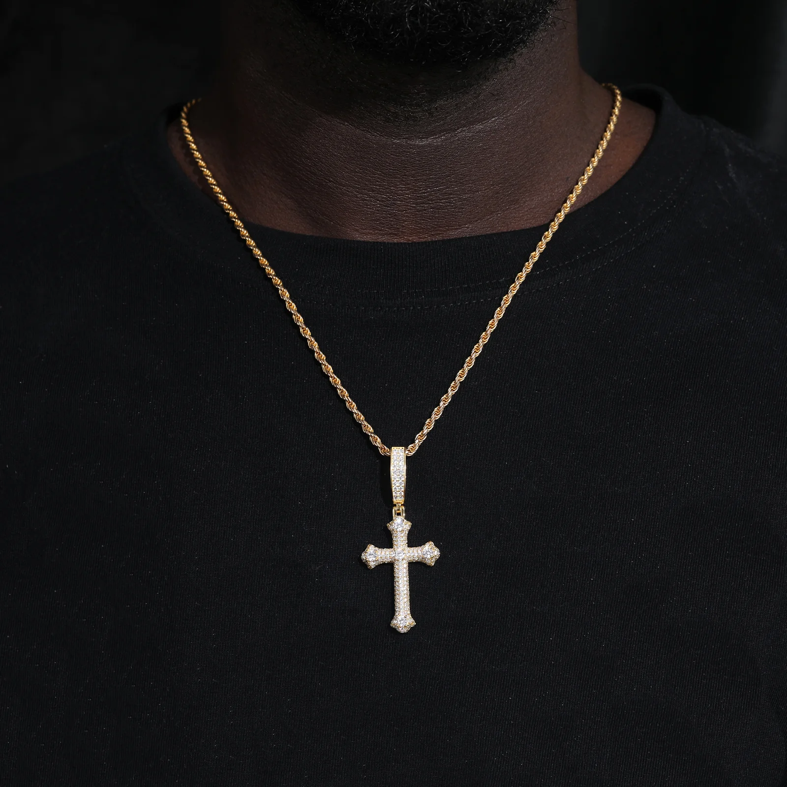 MOISSANITE IRIS CROSS PENDANT IN STERLING SILVER - Image 2