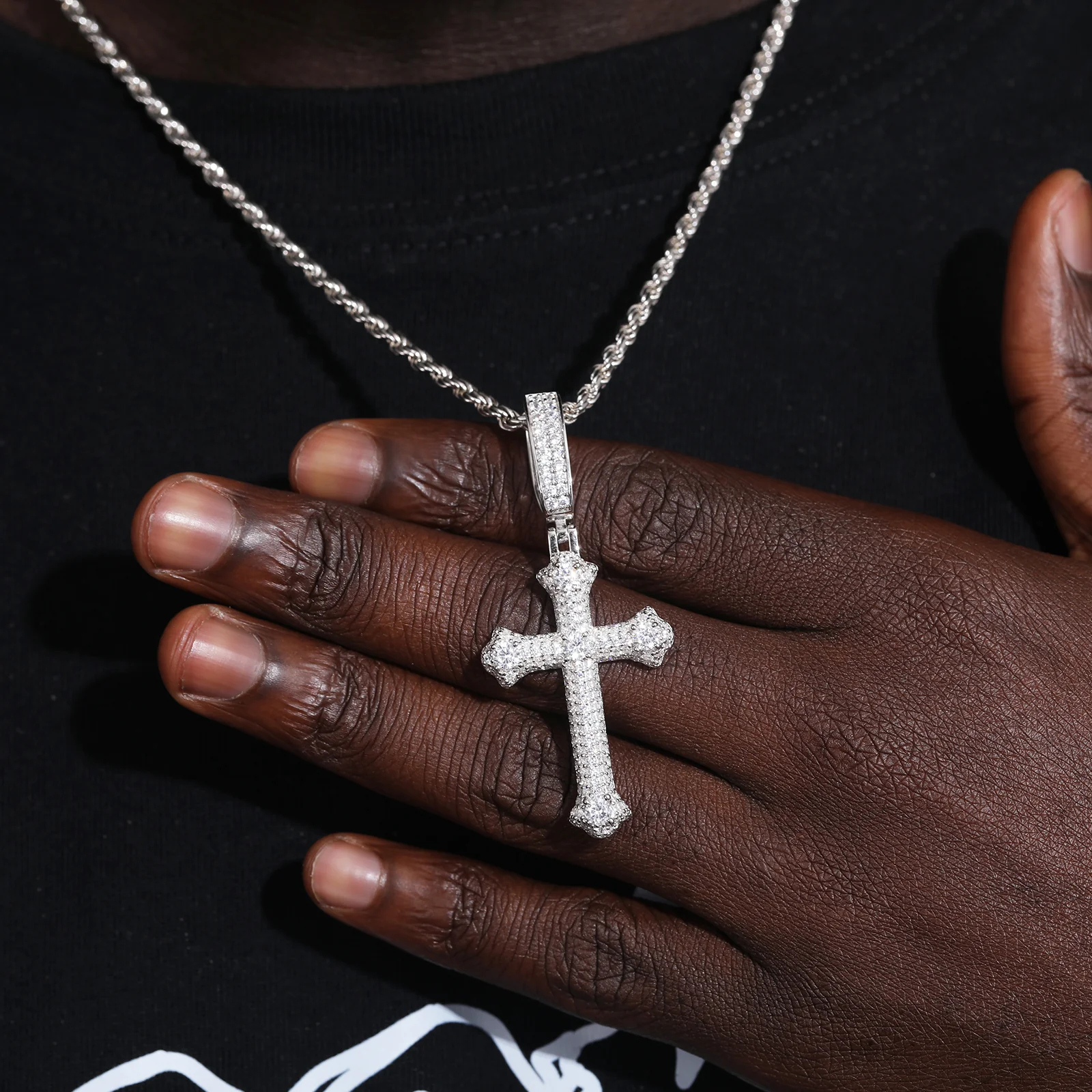 MOISSANITE IRIS CROSS PENDANT IN STERLING SILVER - Image 3