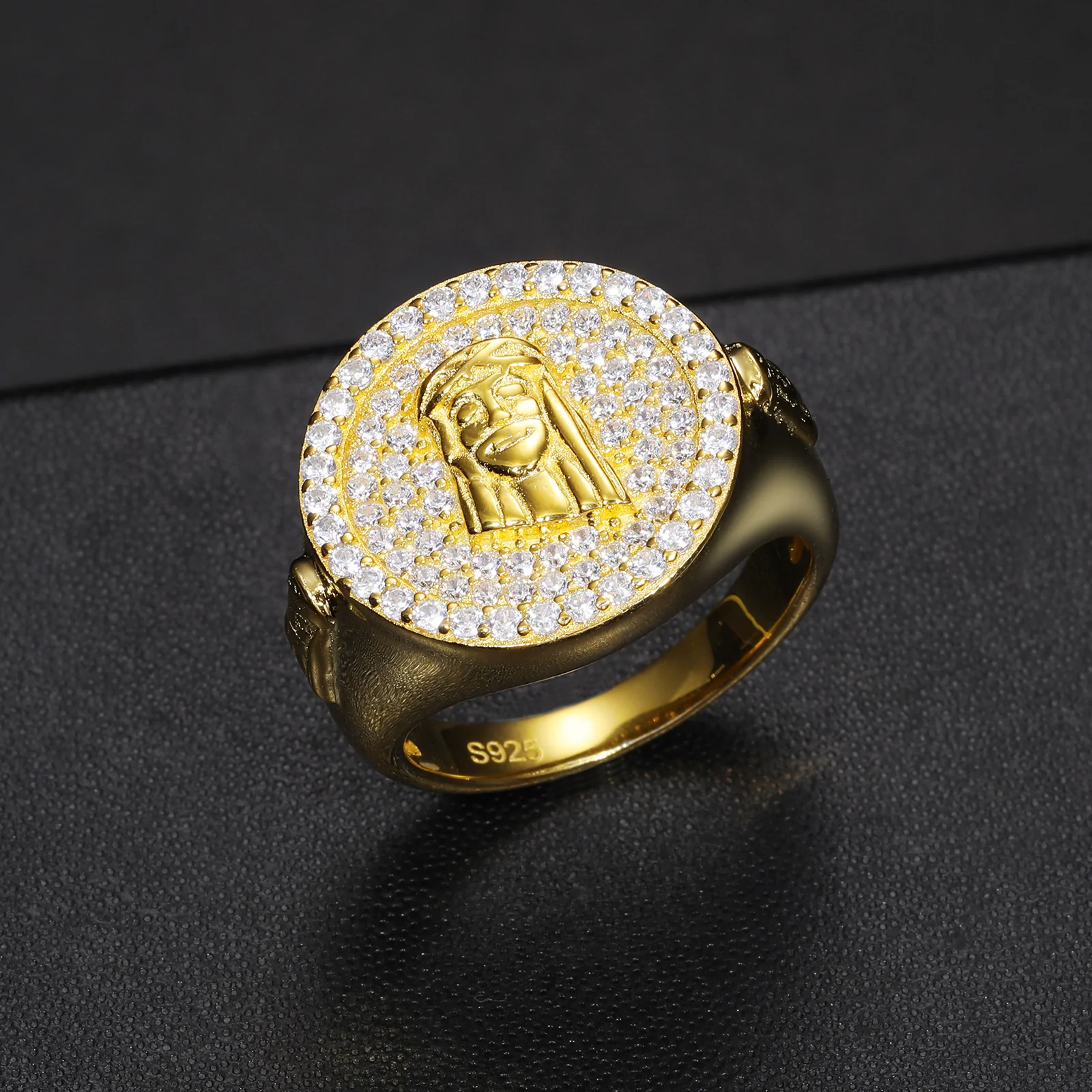 MOISSANITE JESUS SIGNET RING IN STERLING SILVER - Image 2