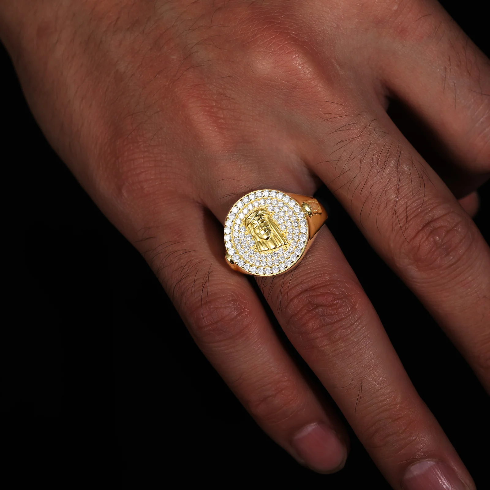 MOISSANITE JESUS SIGNET RING IN STERLING SILVER - Image 3