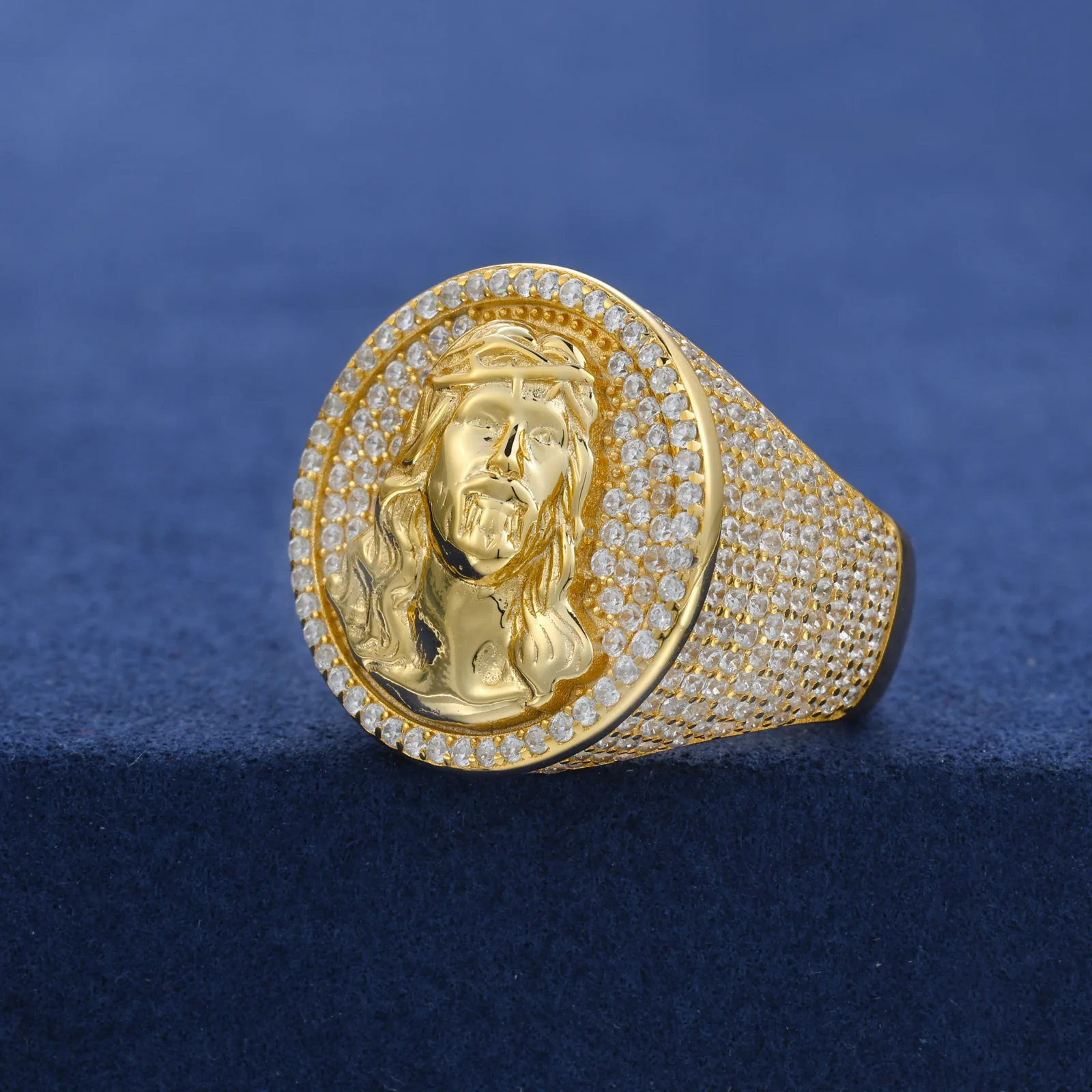 MOISSANITE JESUS SIGNET RING IN STERLING SILVER (STYLE 2) - Image 4