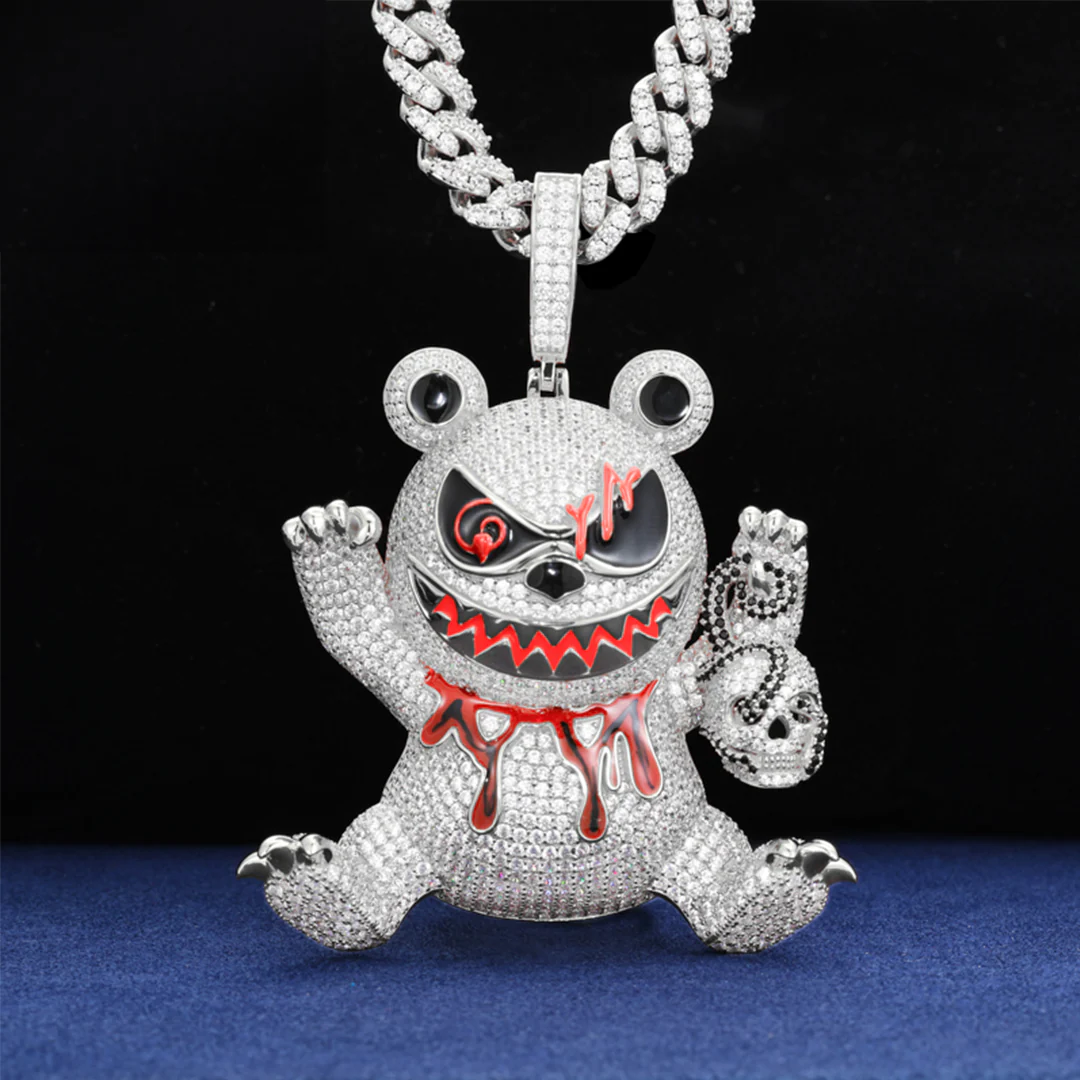 MOISSANITE KILLER BEAR PENDANT IN STERLING SILVER - Image 2