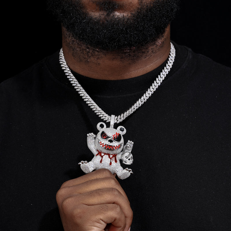 MOISSANITE KILLER BEAR PENDANT IN STERLING SILVER - Image 3