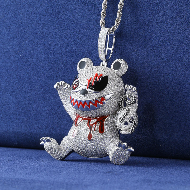 MOISSANITE KILLER BEAR PENDANT IN STERLING SILVER - Image 4