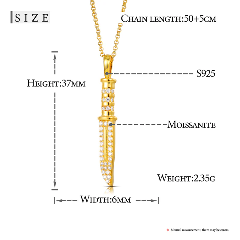MOISSANITE KNIFE PENDANT IN STERLING SILVER - Image 8