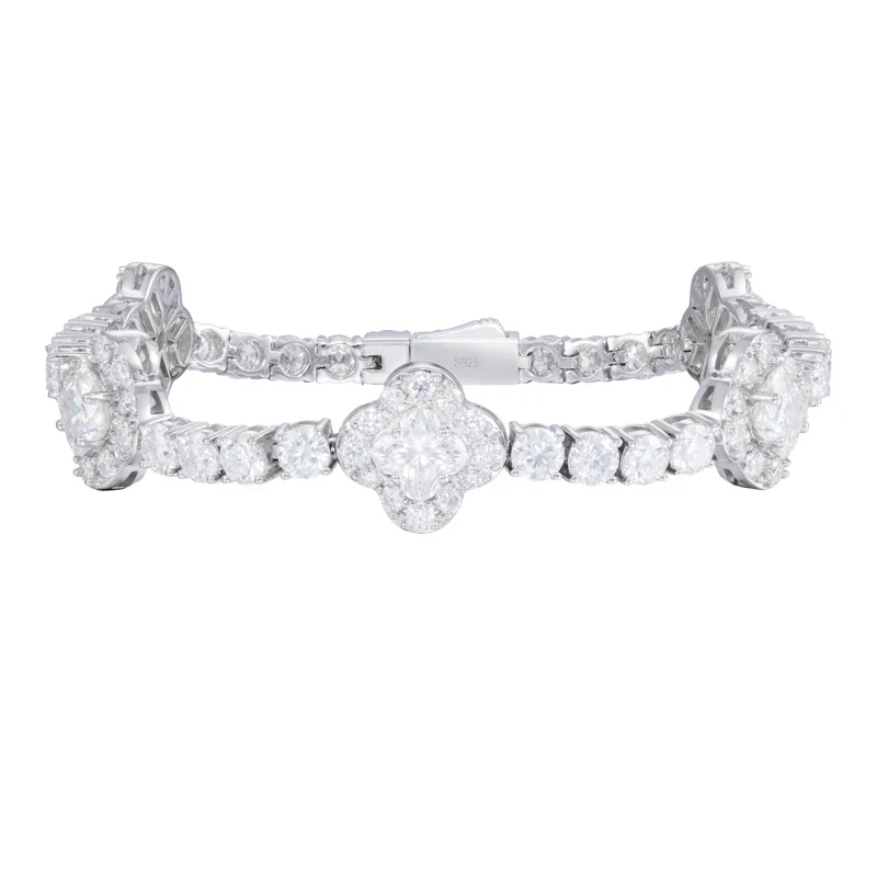 MOISSANITE LILY CUT FOUR LEAF CLOVER TENNIS BRACELET IN STERLING SILVER - Image 6
