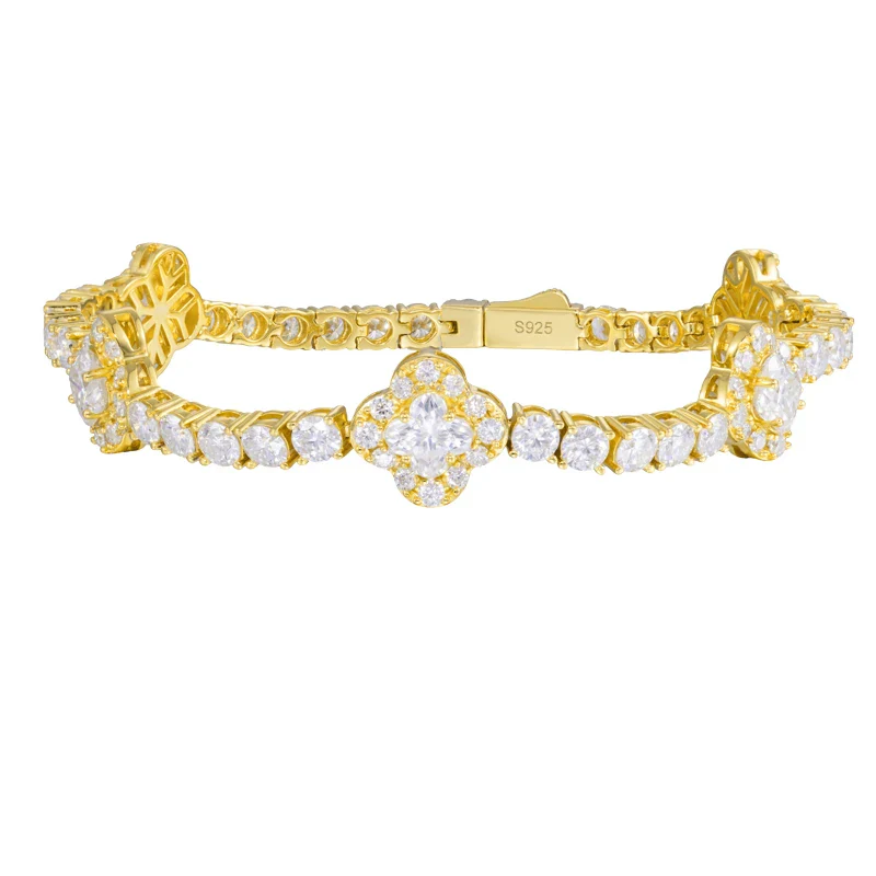 MOISSANITE LILY CUT FOUR LEAF CLOVER TENNIS BRACELET IN STERLING SILVER - Image 7