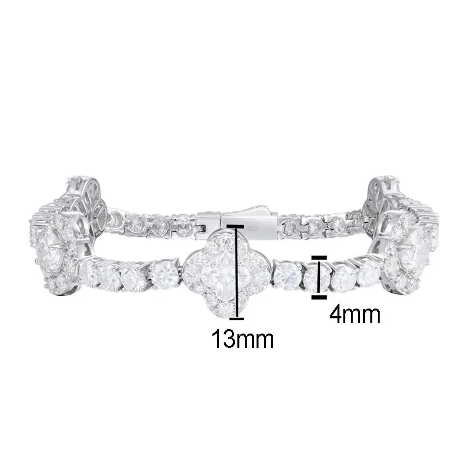 MOISSANITE LILY CUT FOUR LEAF CLOVER TENNIS BRACELET IN STERLING SILVER - Image 8