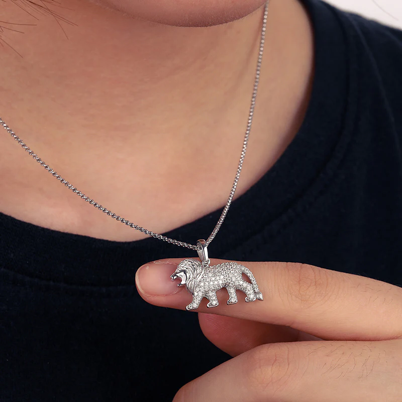 MOISSANITE LION PENDANT IN STERLING SILVER {STYLE 2} - Image 2