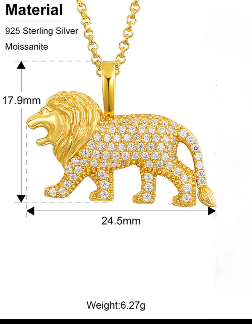 MOISSANITE LION PENDANT IN STERLING SILVER {STYLE 2} - Image 6