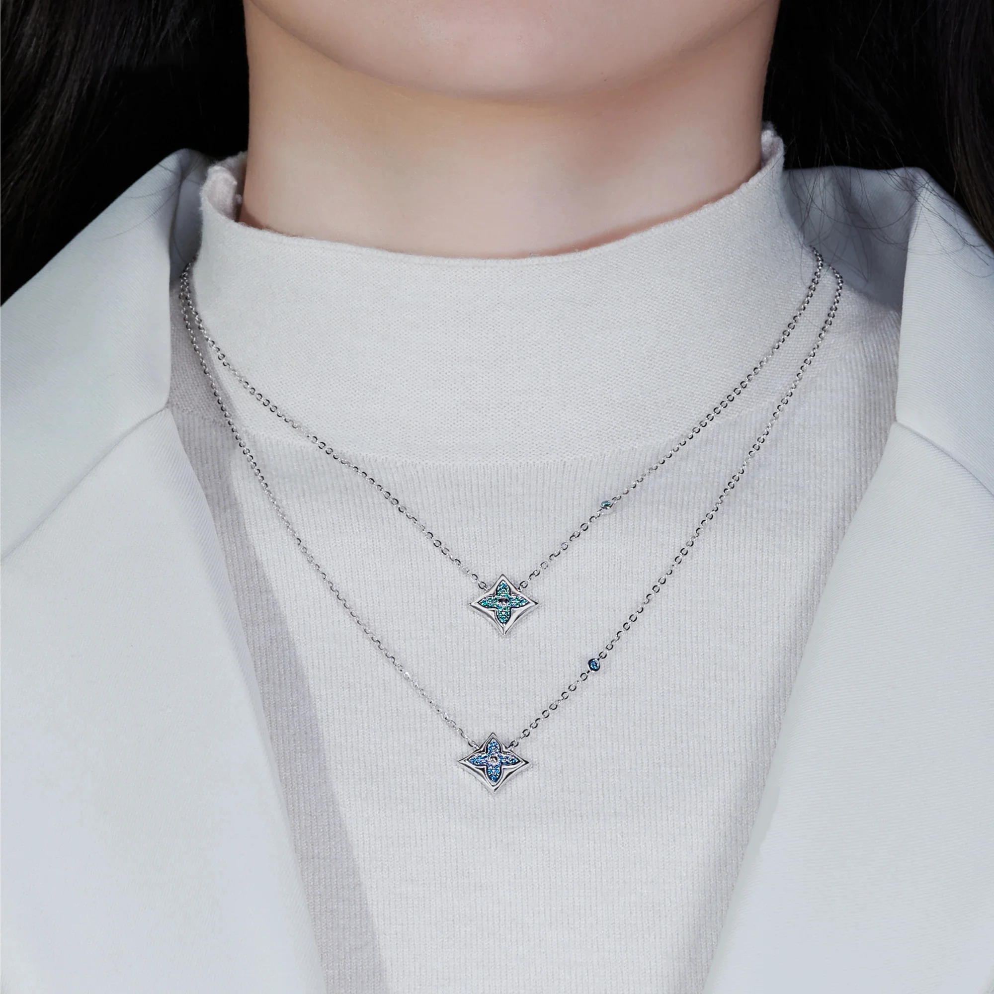 MOISSANITE LUCKY FOUR LEAF CLOVER NECKLACE IN STERLING SILVER - Image 2