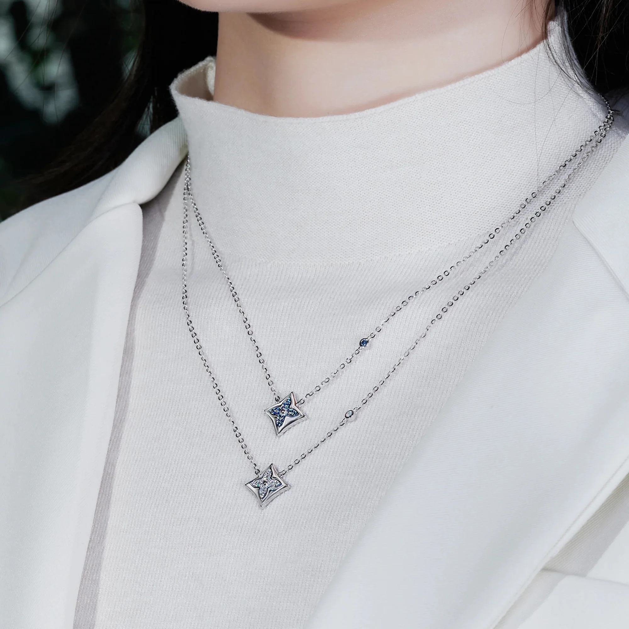 MOISSANITE LUCKY FOUR LEAF CLOVER NECKLACE IN STERLING SILVER - Image 3