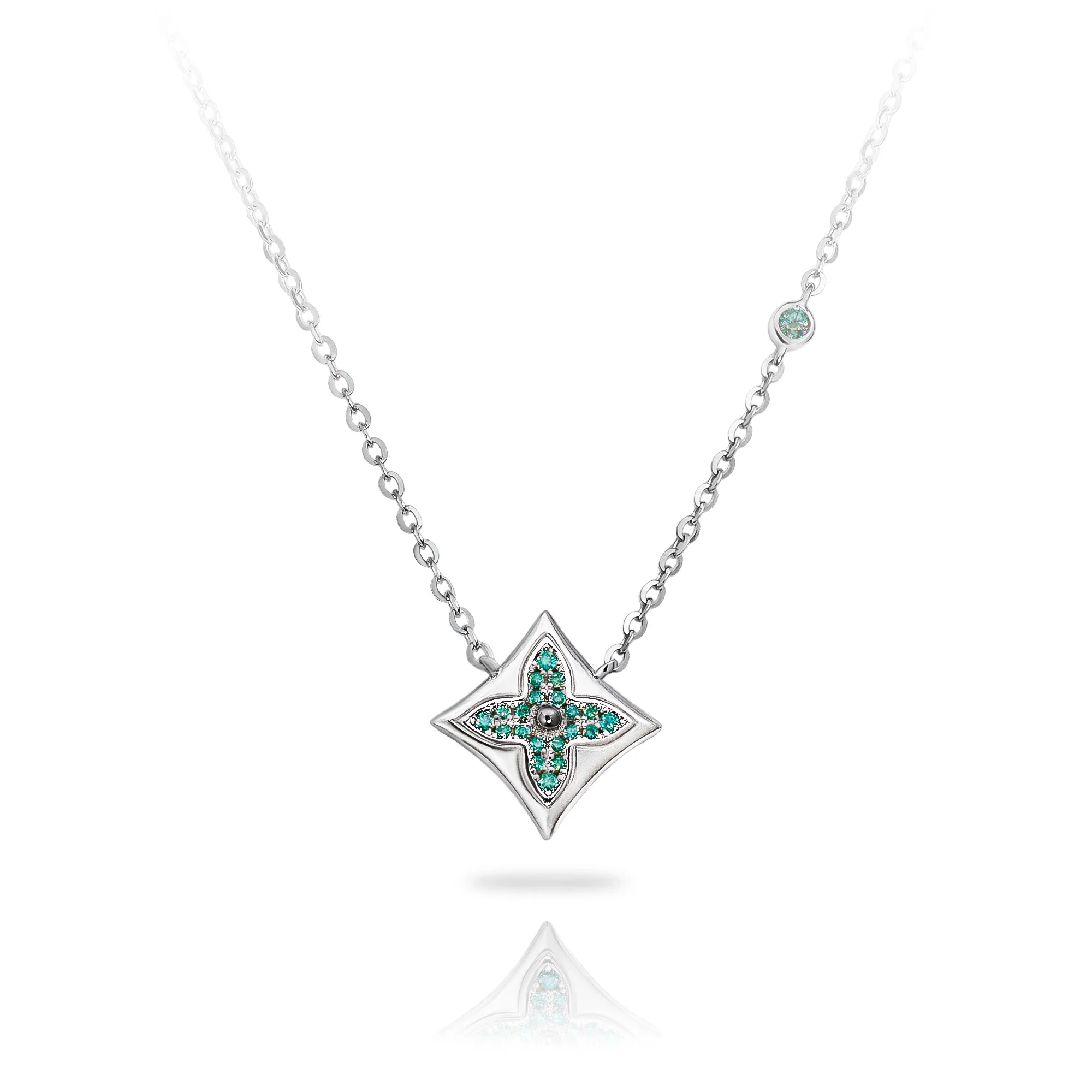 MOISSANITE LUCKY FOUR LEAF CLOVER NECKLACE IN STERLING SILVER - Image 5