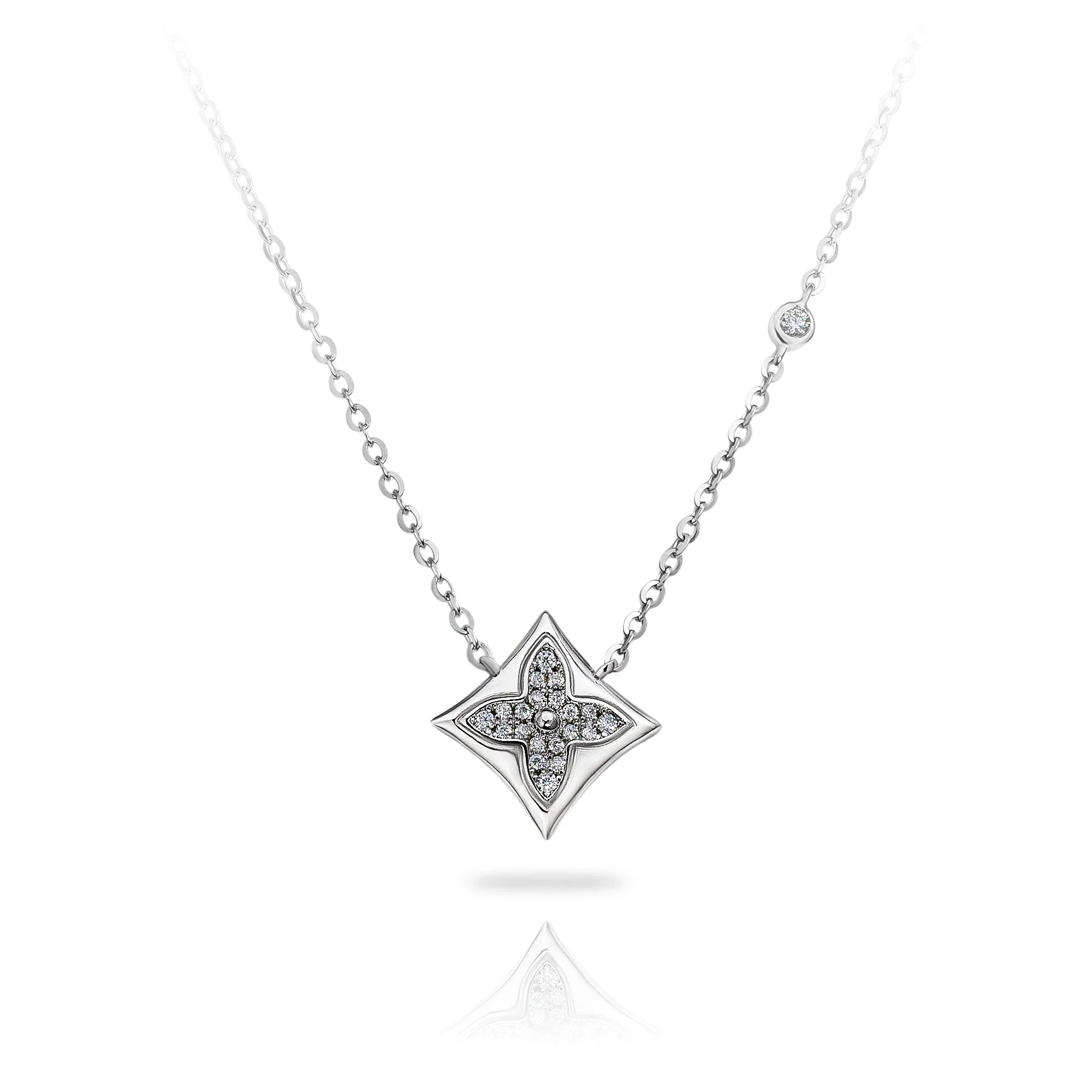 MOISSANITE LUCKY FOUR LEAF CLOVER NECKLACE IN STERLING SILVER - Image 6