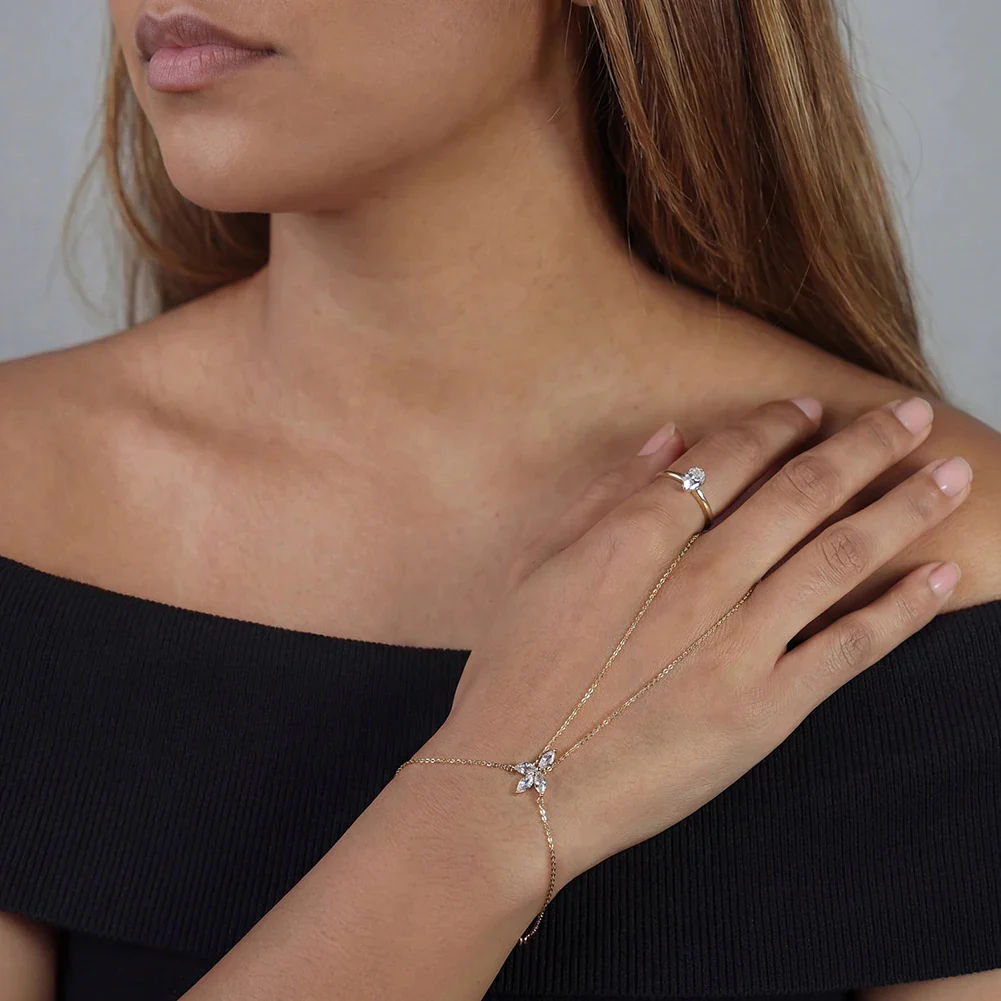 MOISSANITE MARQUISE CLUSTER HAND HARNESS IN STERLING SILVER - Image 3