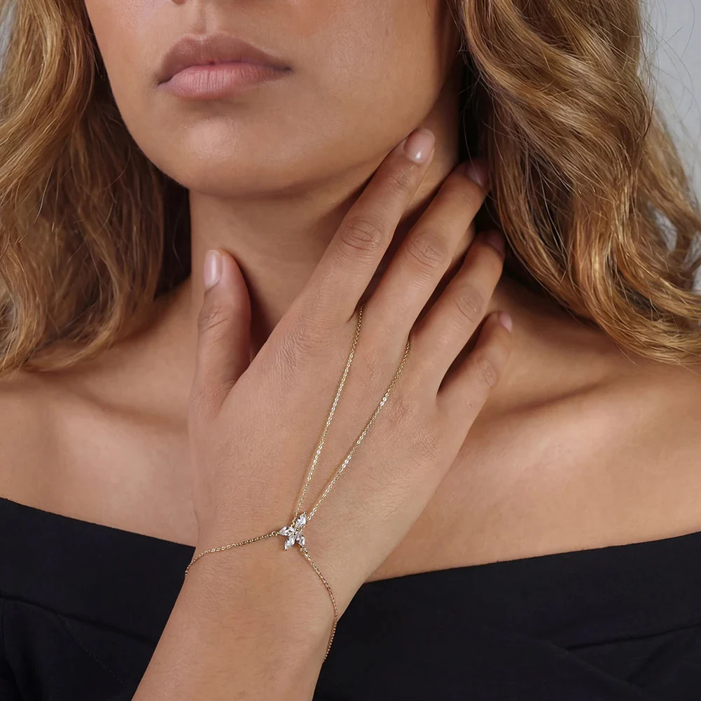MOISSANITE MARQUISE CLUSTER HAND HARNESS IN STERLING SILVER - Image 4