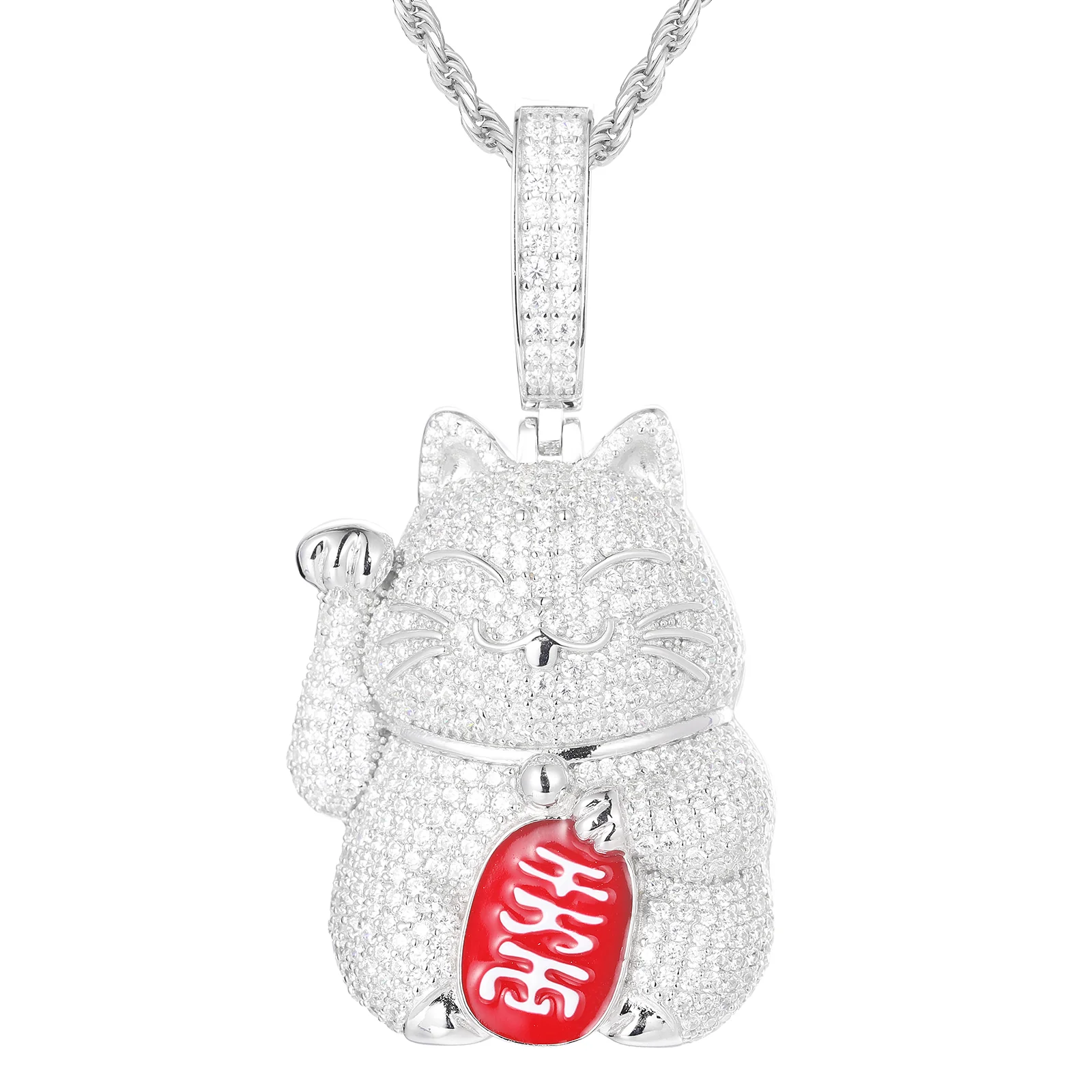 MOISSANITE MASCOT FORTUNE CAT PENDANT IN STERLING SILVER - Image 2
