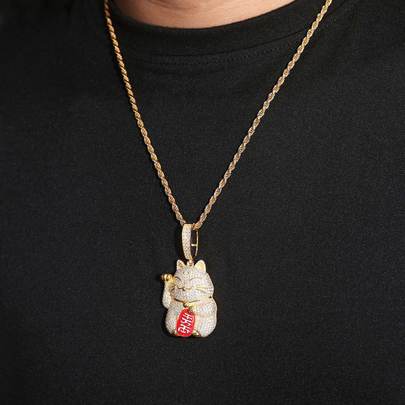 MOISSANITE MASCOT FORTUNE CAT PENDANT IN STERLING SILVER - Image 3