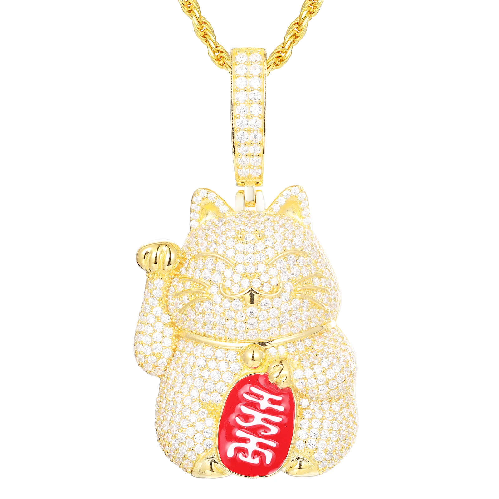 MOISSANITE MASCOT FORTUNE CAT PENDANT IN STERLING SILVER - Image 6