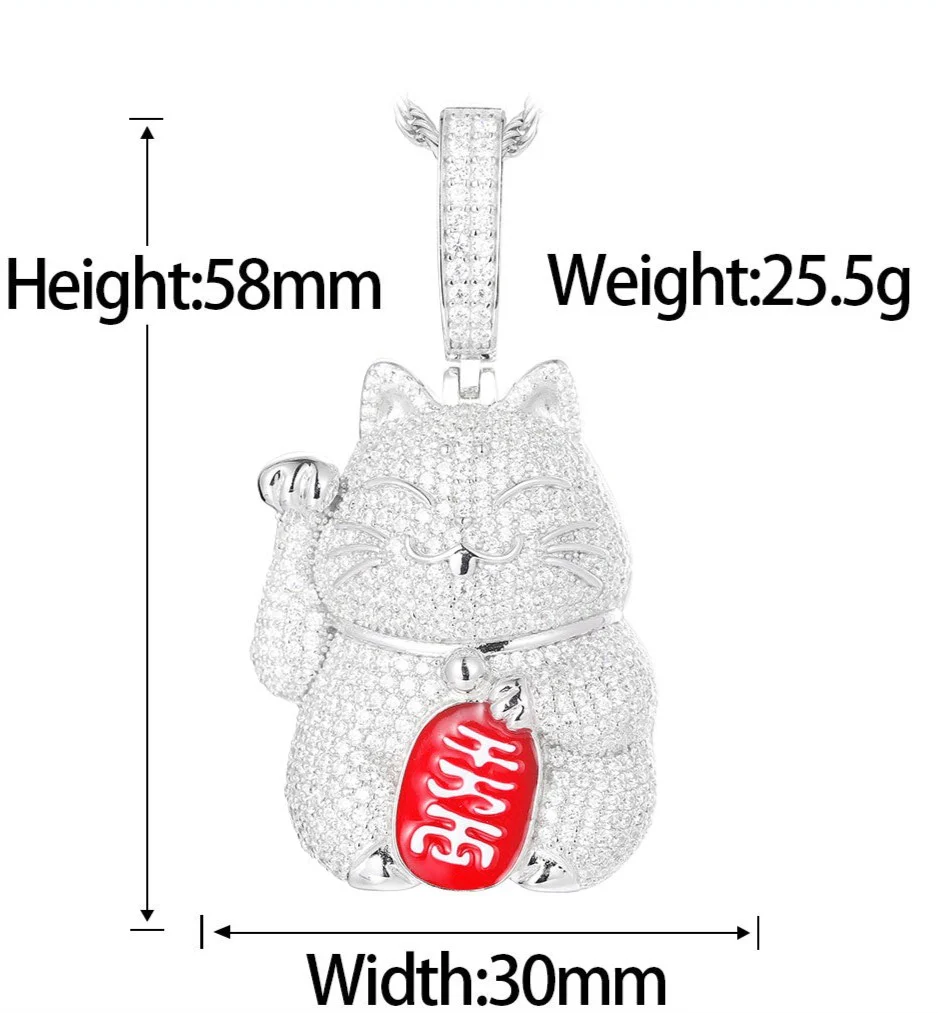 MOISSANITE MASCOT FORTUNE CAT PENDANT IN STERLING SILVER - Image 8