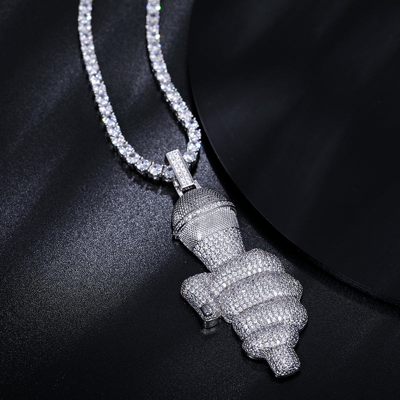 MOISSANITE MICROPHONE SINGER PENDANT IN STERLING SILVER - Image 3