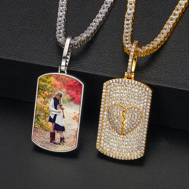 MOISSANITE MILITARY CARD PHOTO PENDANT NECKLACE IN STERLING SILVER - Image 4