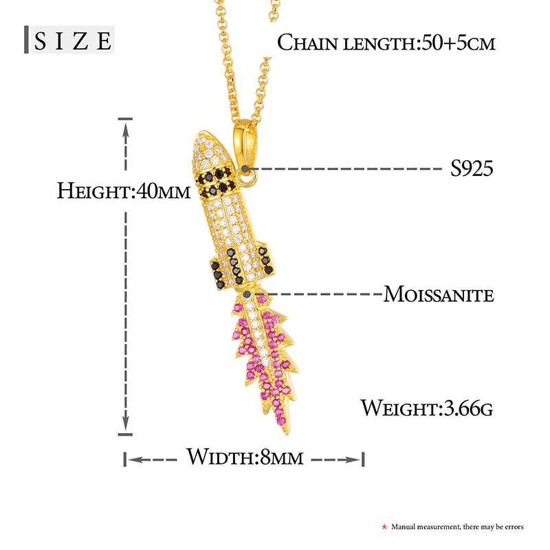 MOISSANITE MISSILE FLAME PENDANT IN STERLING SILVER - Image 7