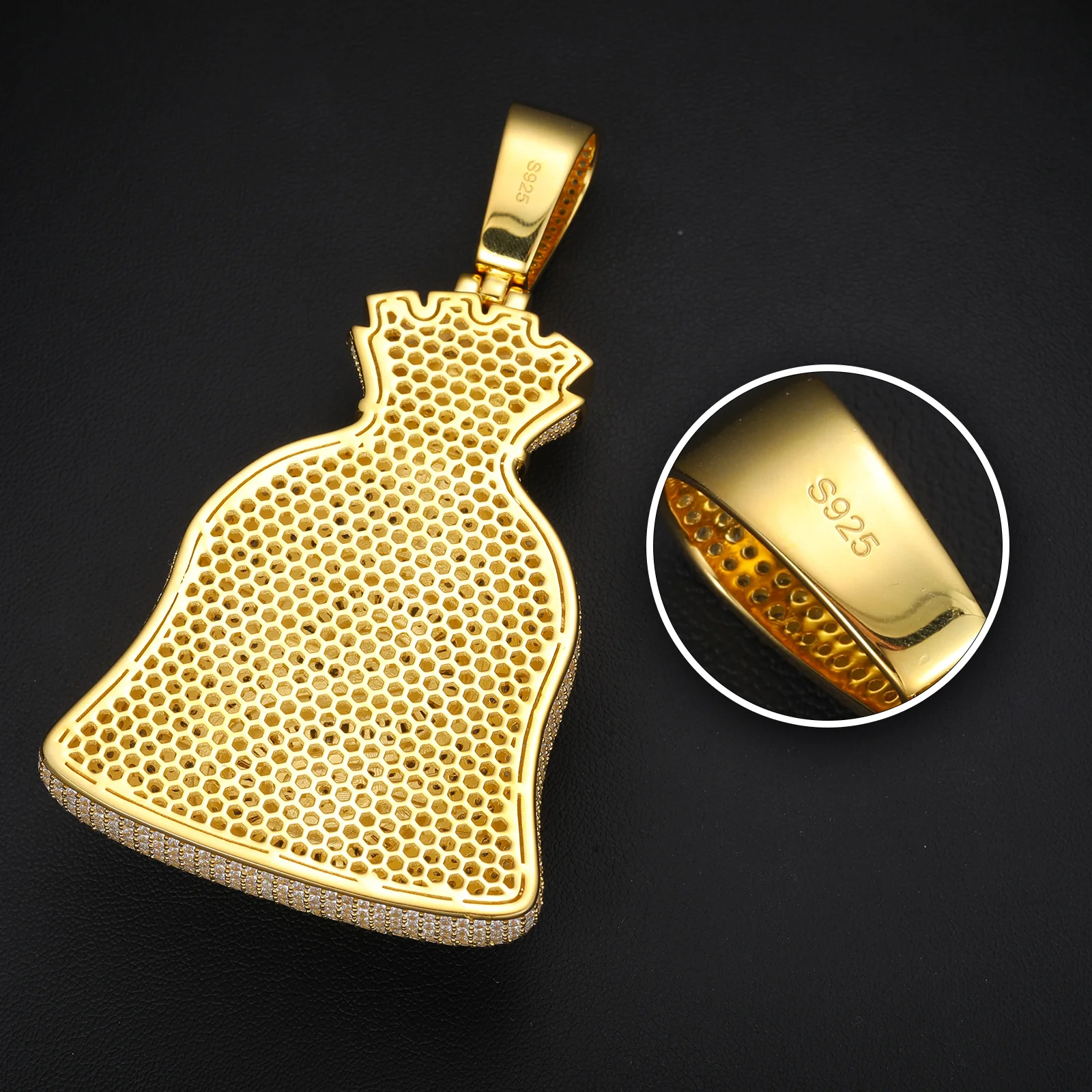 MOISSANITE MONEY BAG PENDANT IN STERLING SILVER {STYLE 3} - Image 10