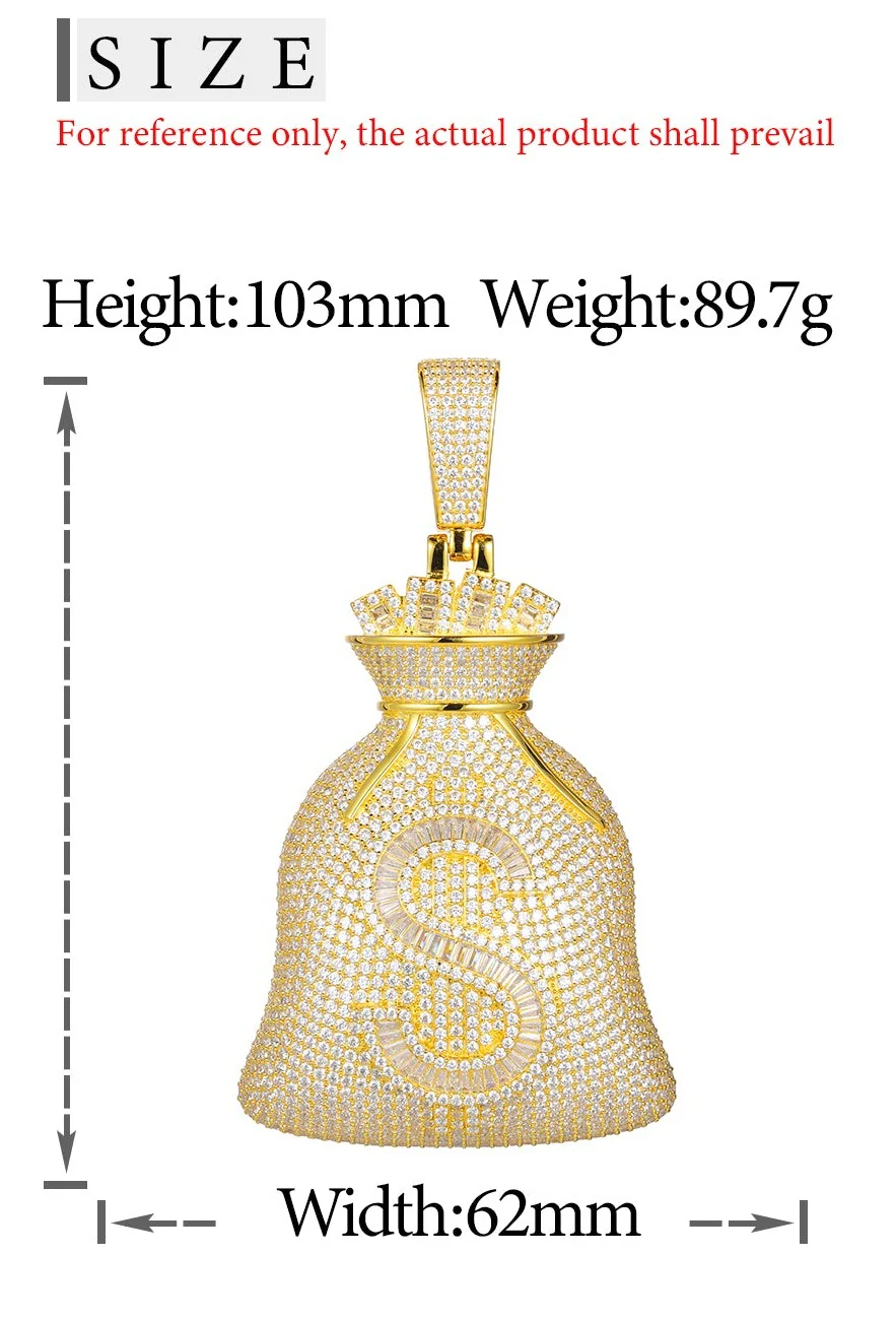 MOISSANITE MONEY BAG PENDANT IN STERLING SILVER {STYLE 3} - Image 12