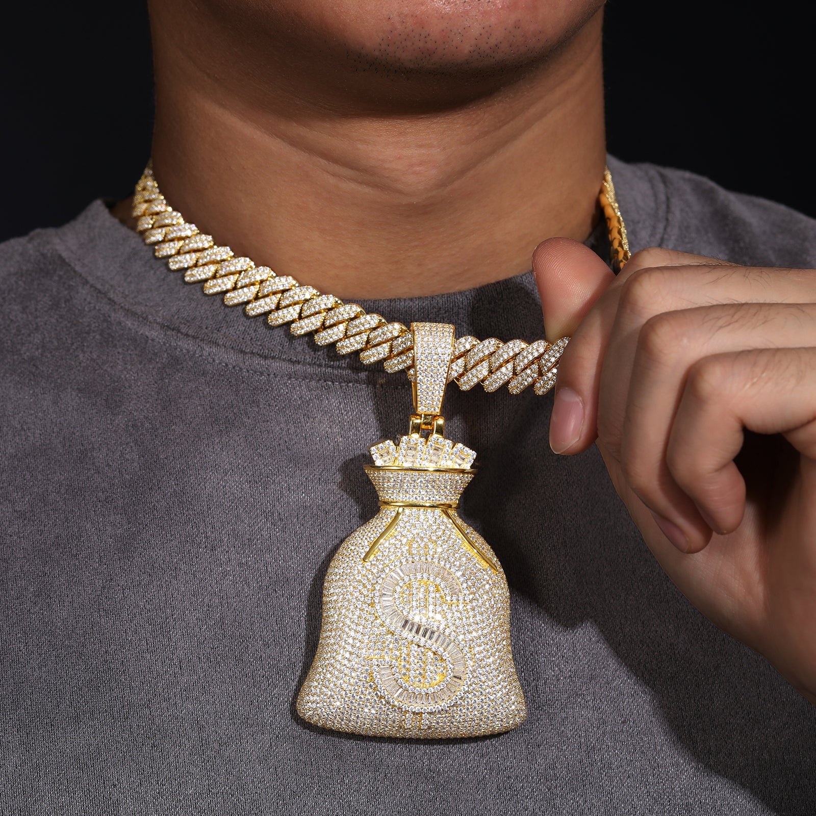 MOISSANITE MONEY BAG PENDANT IN STERLING SILVER {STYLE 3} - Image 3