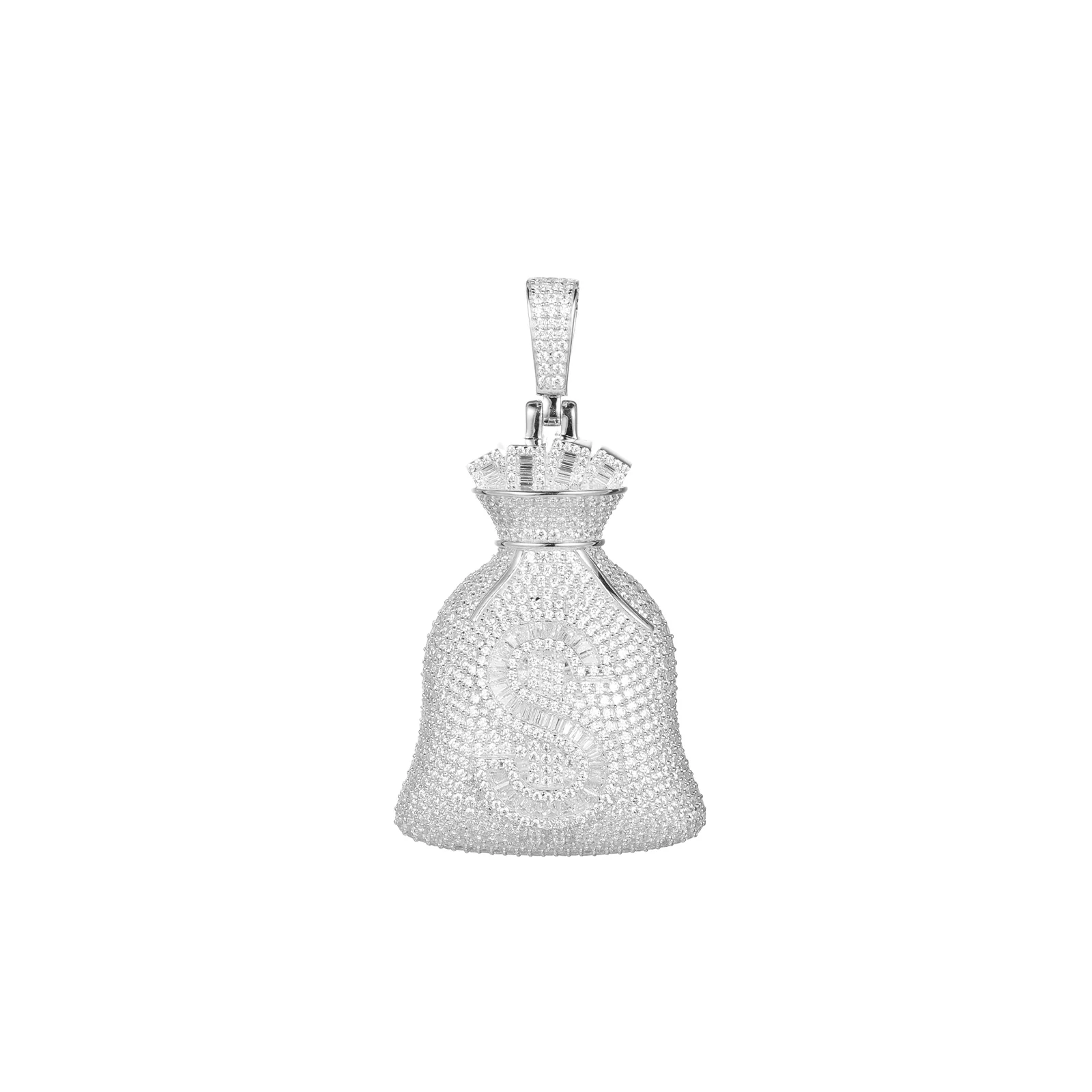 MOISSANITE MONEY BAG PENDANT IN STERLING SILVER {STYLE 3} - Image 4