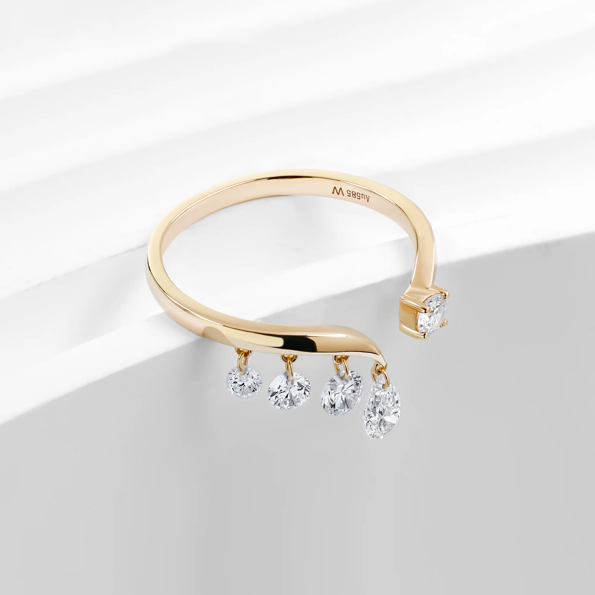 MOISSANITE MULTI DROP OPEN BAND RING IN SOLID GOLD - Image 3