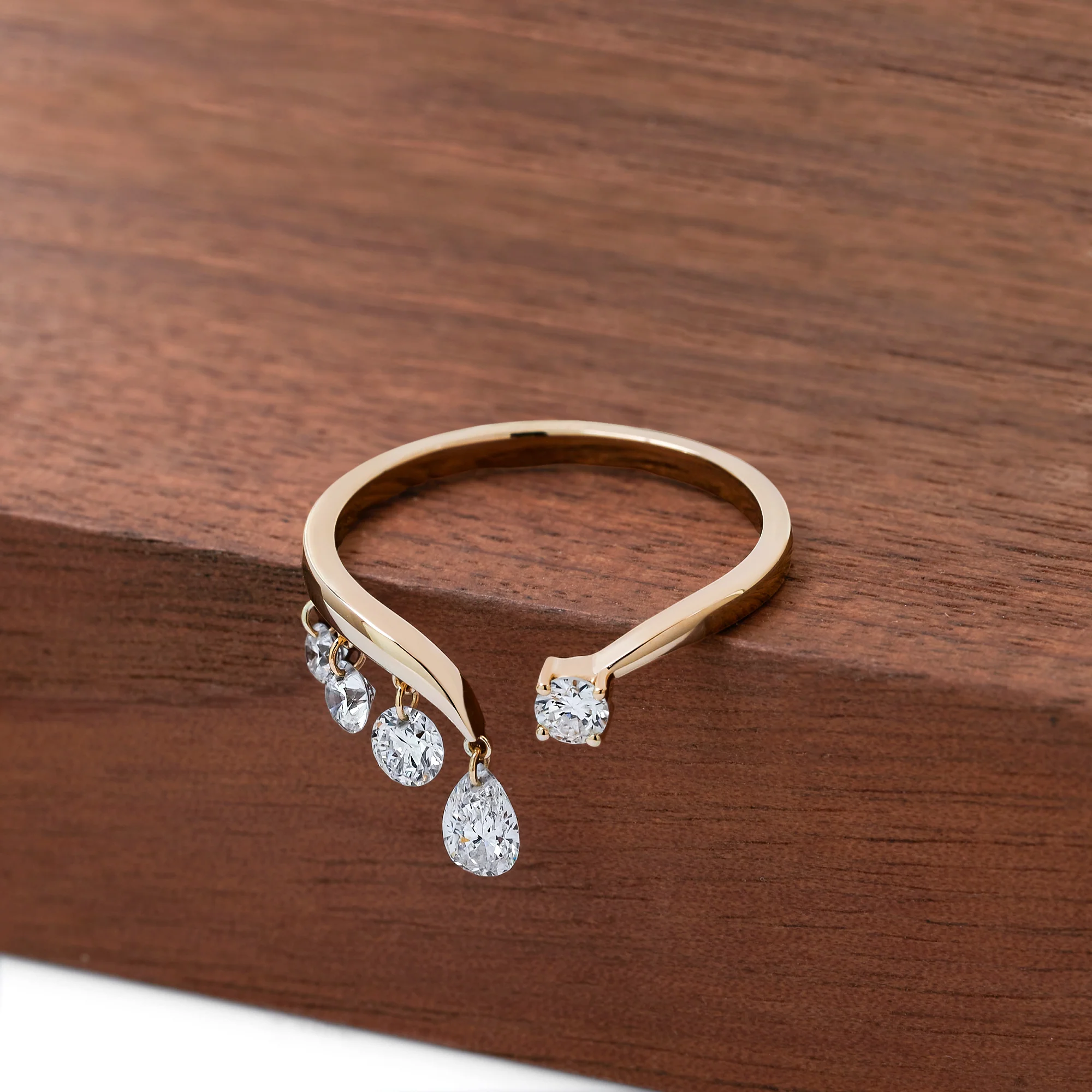 MOISSANITE MULTI DROP OPEN BAND RING IN SOLID GOLD - Image 5