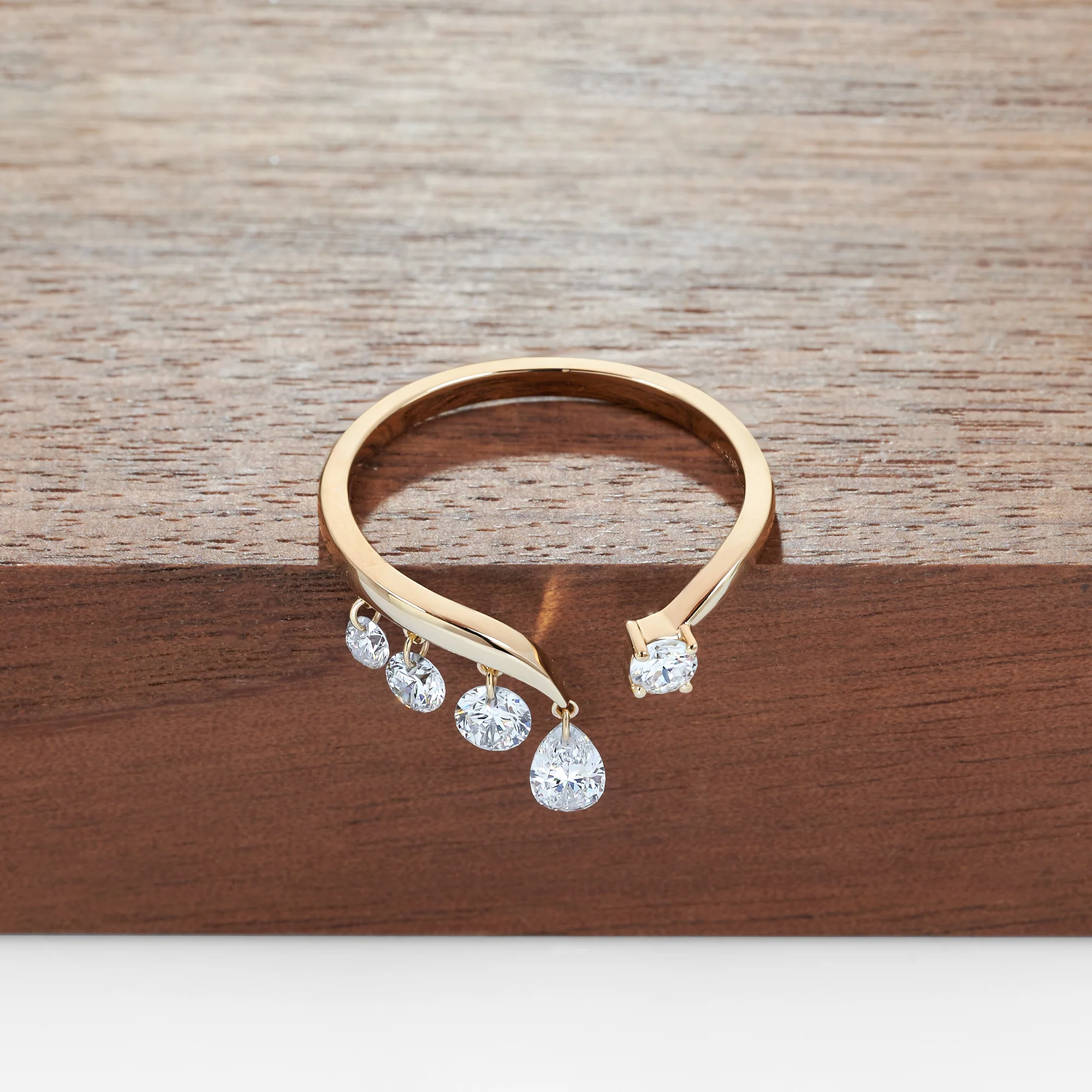 MOISSANITE MULTI DROP OPEN BAND RING IN SOLID GOLD - Image 6