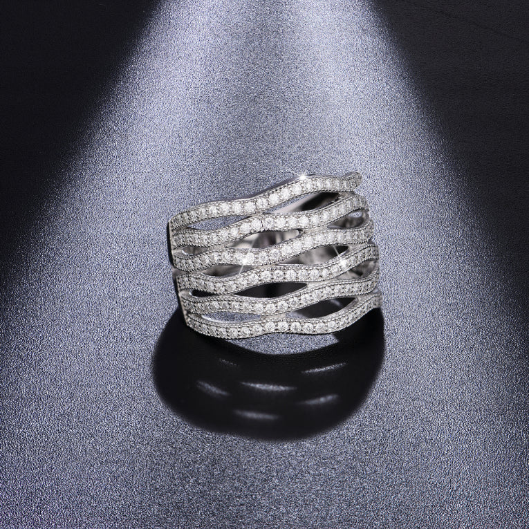 MOISSANITE MULTI-LAYER BAND RING IN STERLING SILVER {STYLE 2} - Image 3
