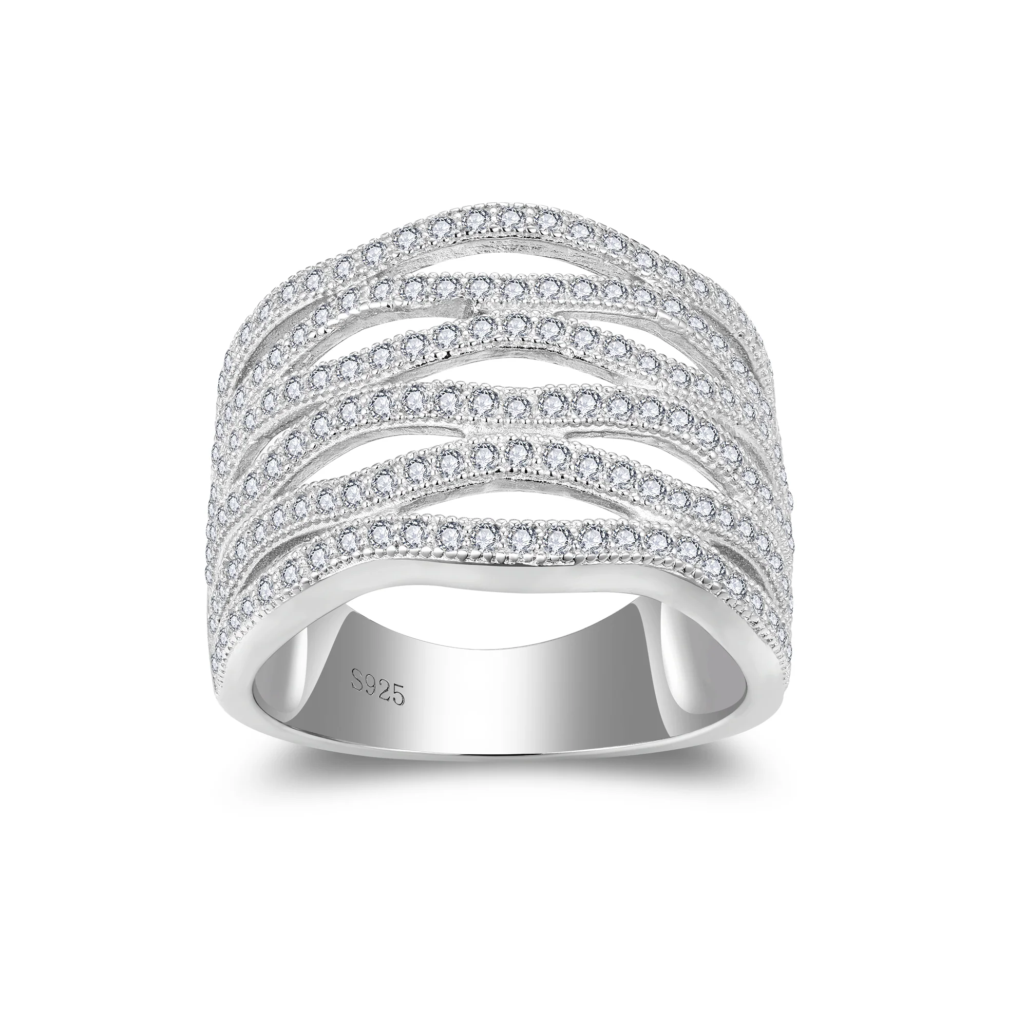 MOISSANITE MULTI-LAYER BAND RING IN STERLING SILVER {STYLE 2} - Image 4