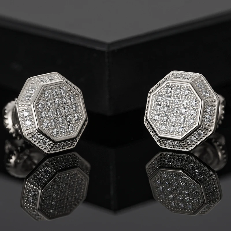 MOISSANITE OCTAGON STUD EARRINGS IN STERLING SILVER - Image 2