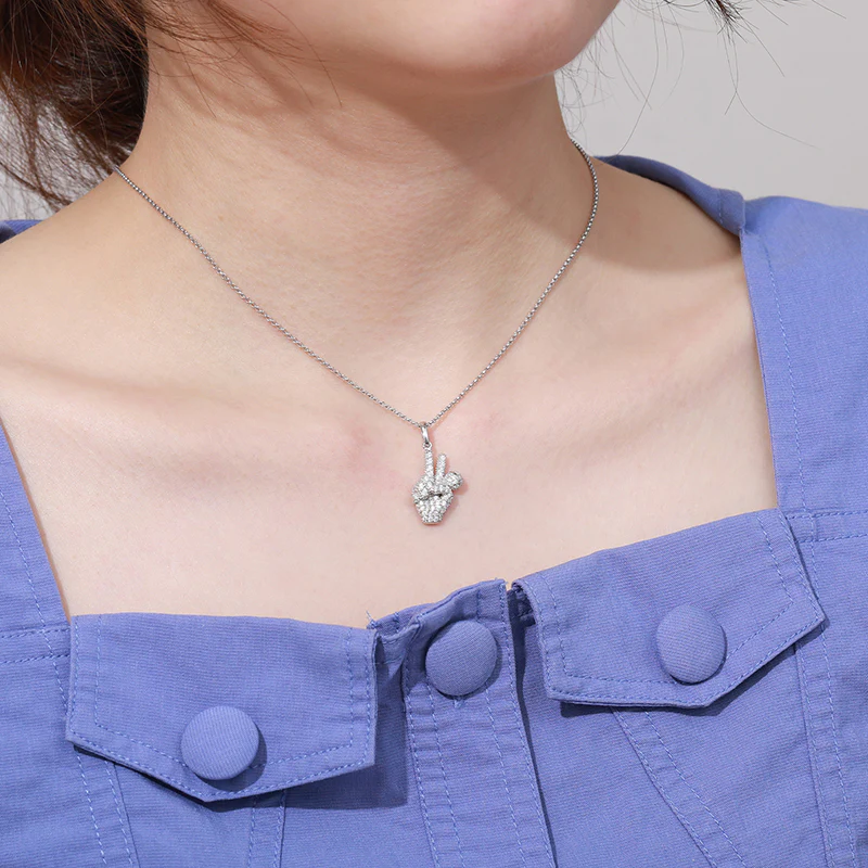 MOISSANITE PEACE SIGN MIC PENDANT IN STERLING SILVER - Image 2