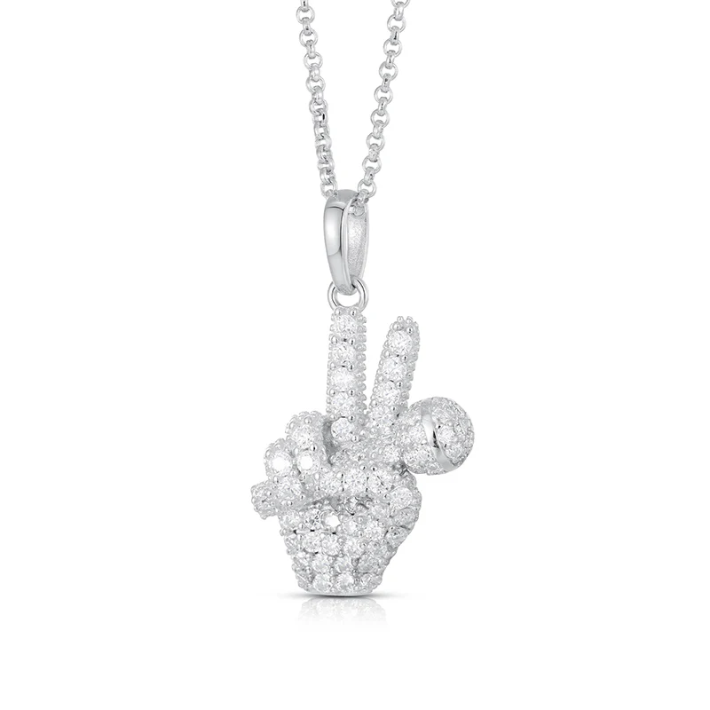 MOISSANITE PEACE SIGN MIC PENDANT IN STERLING SILVER - Image 3