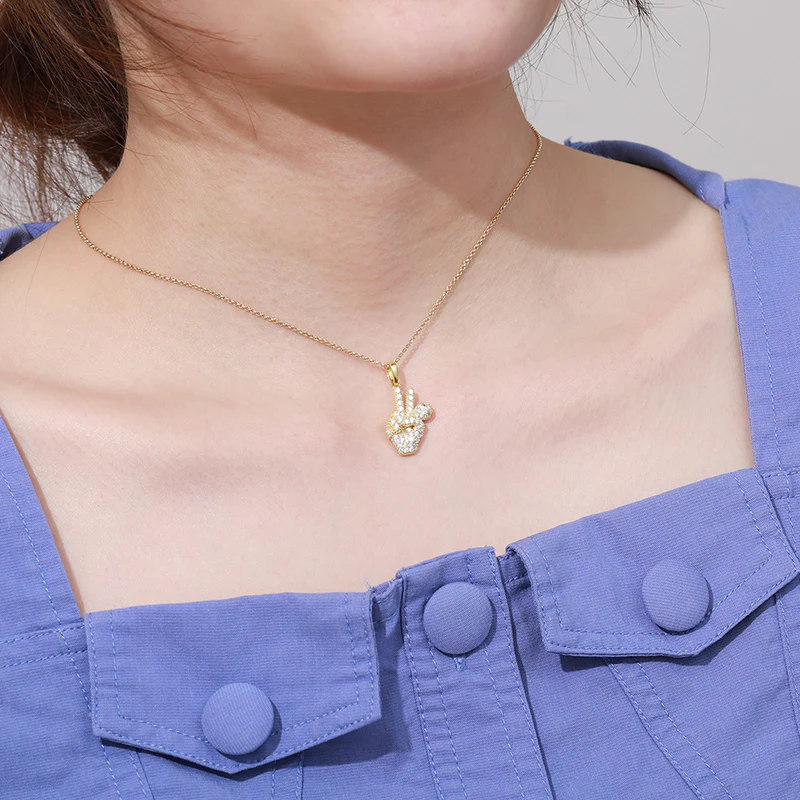 MOISSANITE PEACE SIGN MIC PENDANT IN STERLING SILVER - Image 4
