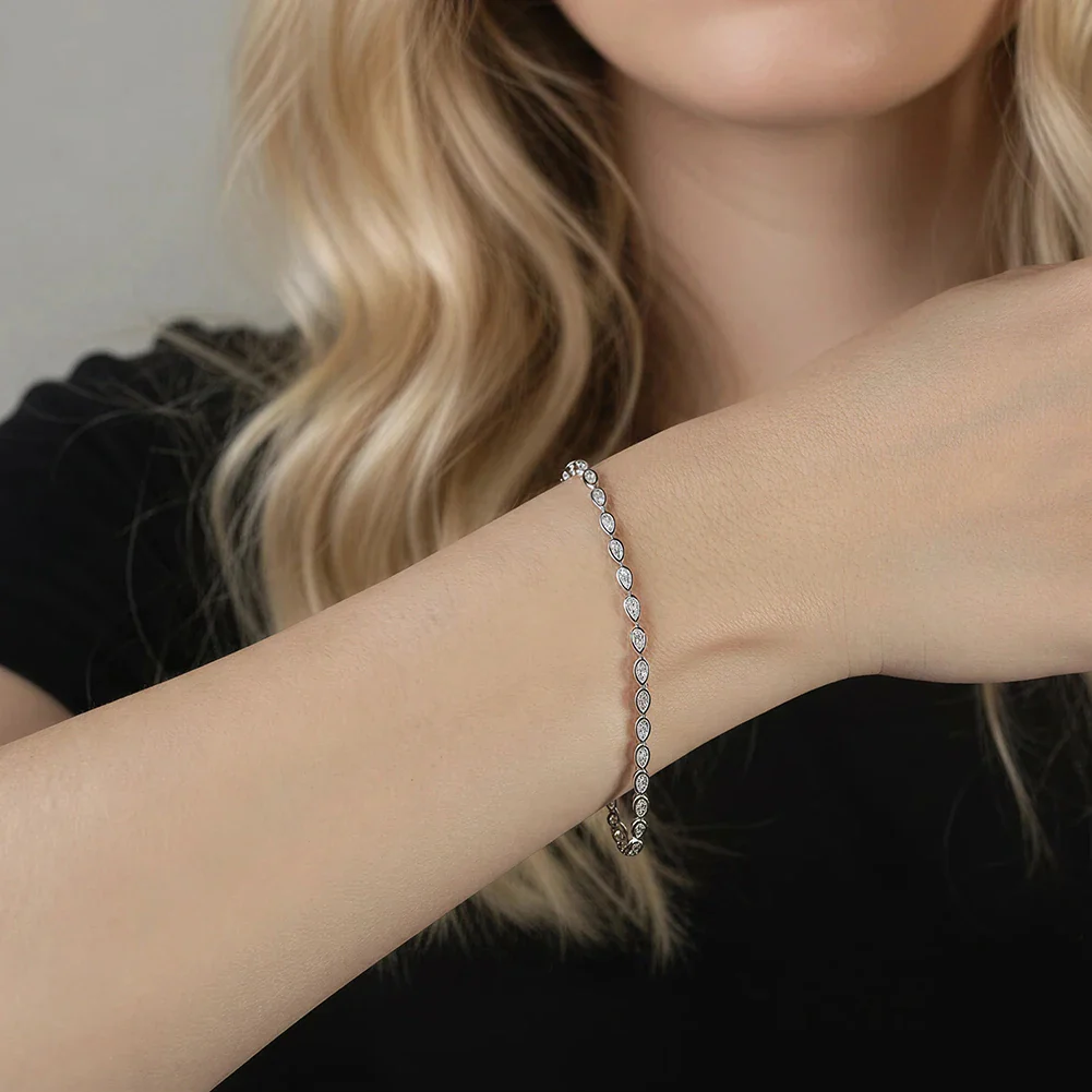 MOISSANITE PEAR CUT BEZEL SETTING TENNIS BRACELET IN STERLING SILVER - Image 3