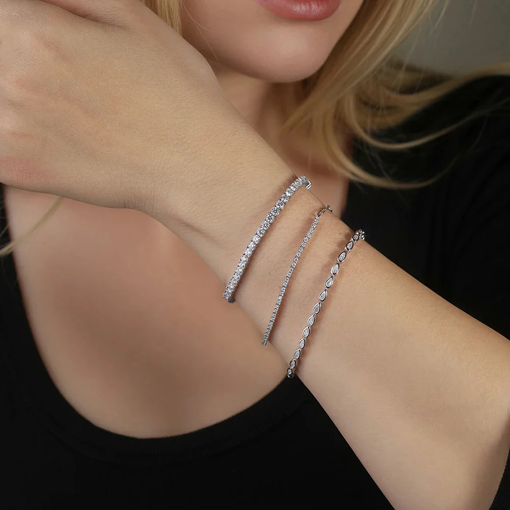 MOISSANITE PEAR CUT BEZEL SETTING TENNIS BRACELET IN STERLING SILVER - Image 4