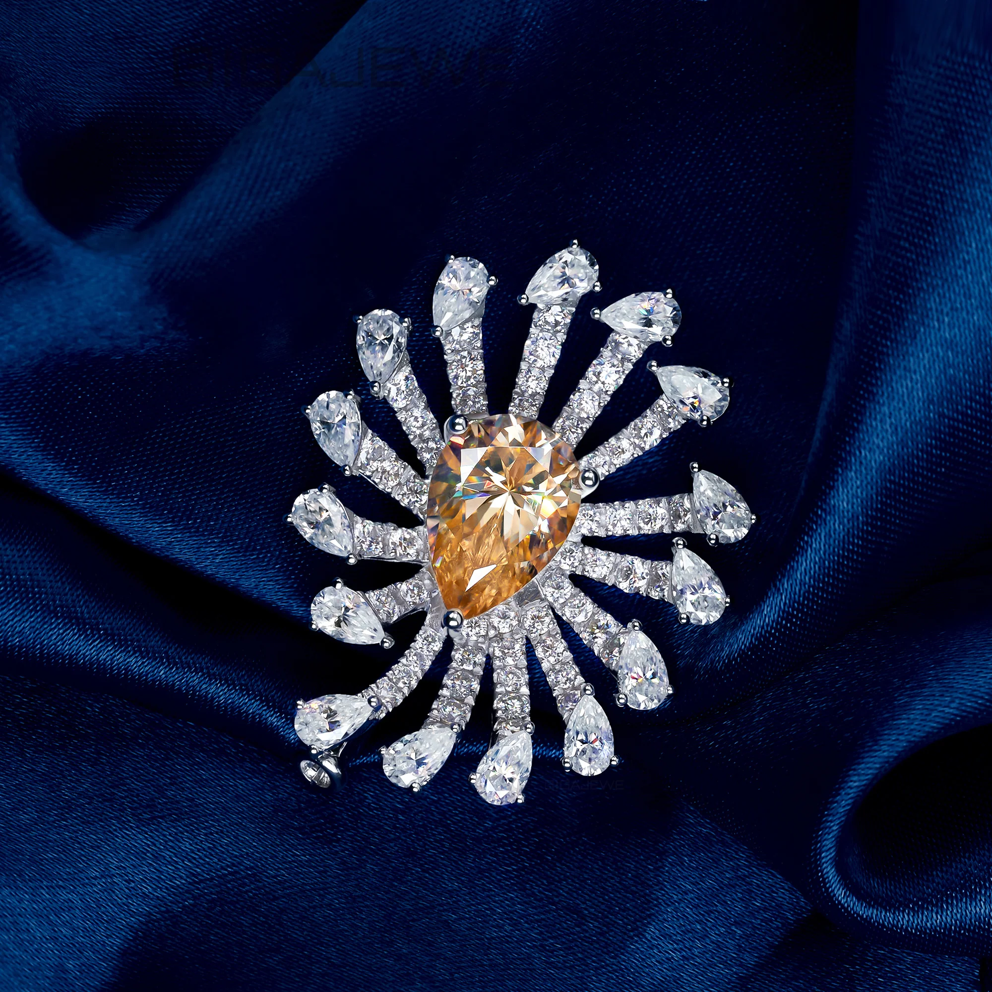 MOISSANITE PEAR CUT BROOCH IN STERLING SILVER - Image 4