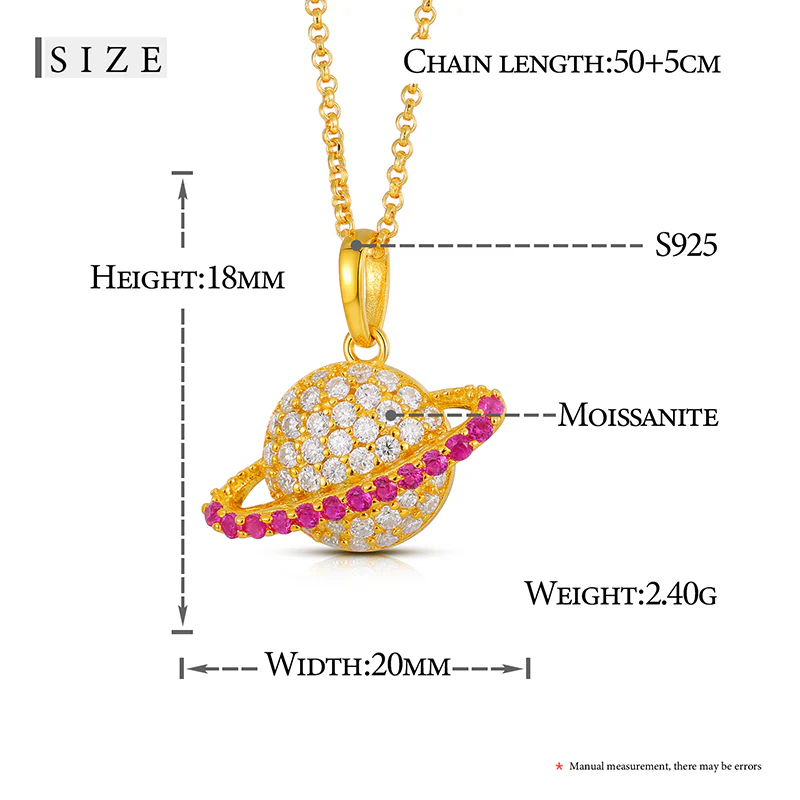 MOISSANITE PINK PLANET SATURN PENDANT NECKLACE IN STERLING SILVER - Image 6