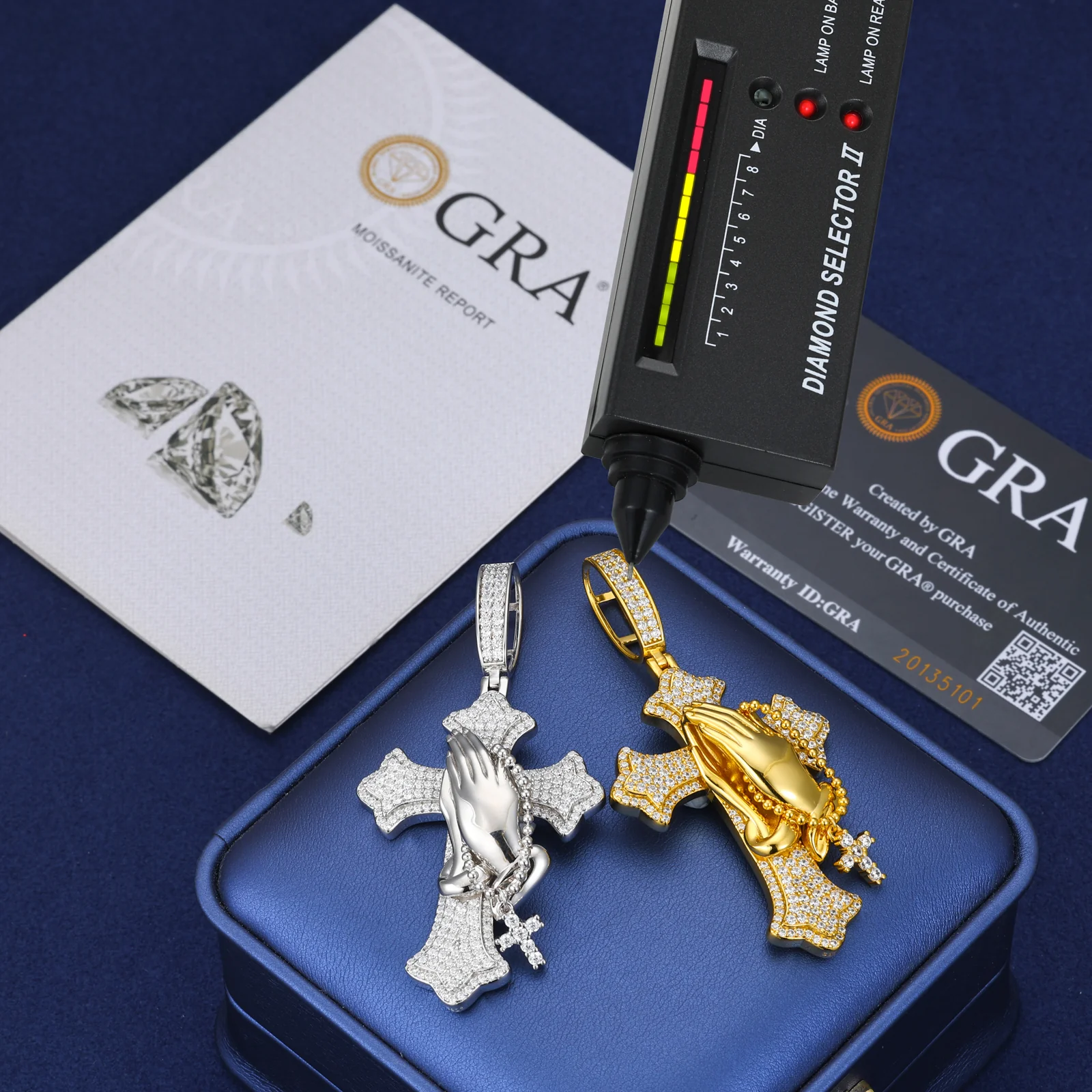 MOISSANITE PRAY HAND CROSS PENDANT IN STERLING SILVER (STYLE 2) - Image 4
