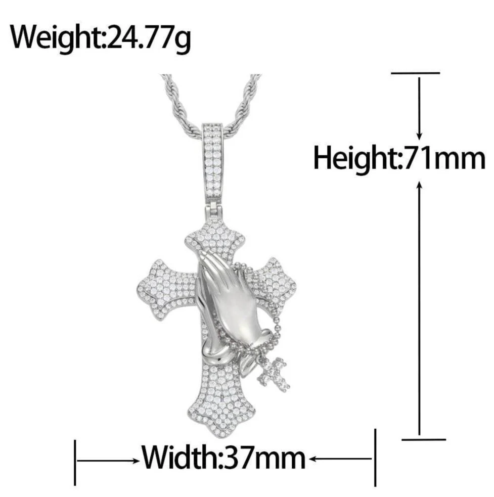MOISSANITE PRAY HAND CROSS PENDANT IN STERLING SILVER (STYLE 2) - Image 6