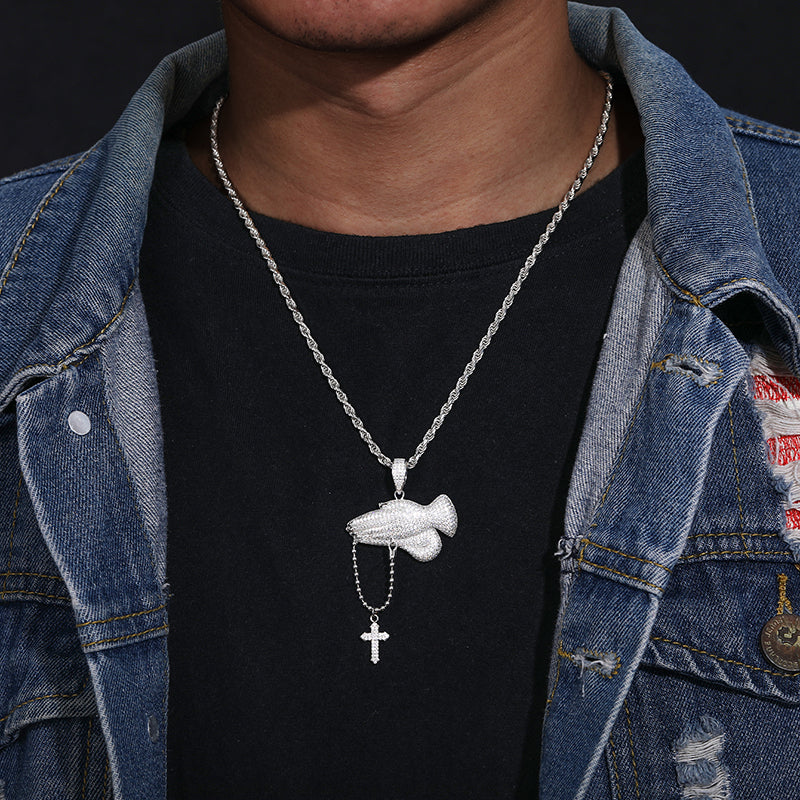 MOISSANITE PRAY HAND CROSS PENDANT NECKLACE IN STERLING SILVER - Image 3