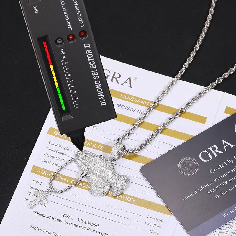 MOISSANITE PRAY HAND CROSS PENDANT NECKLACE IN STERLING SILVER - Image 5