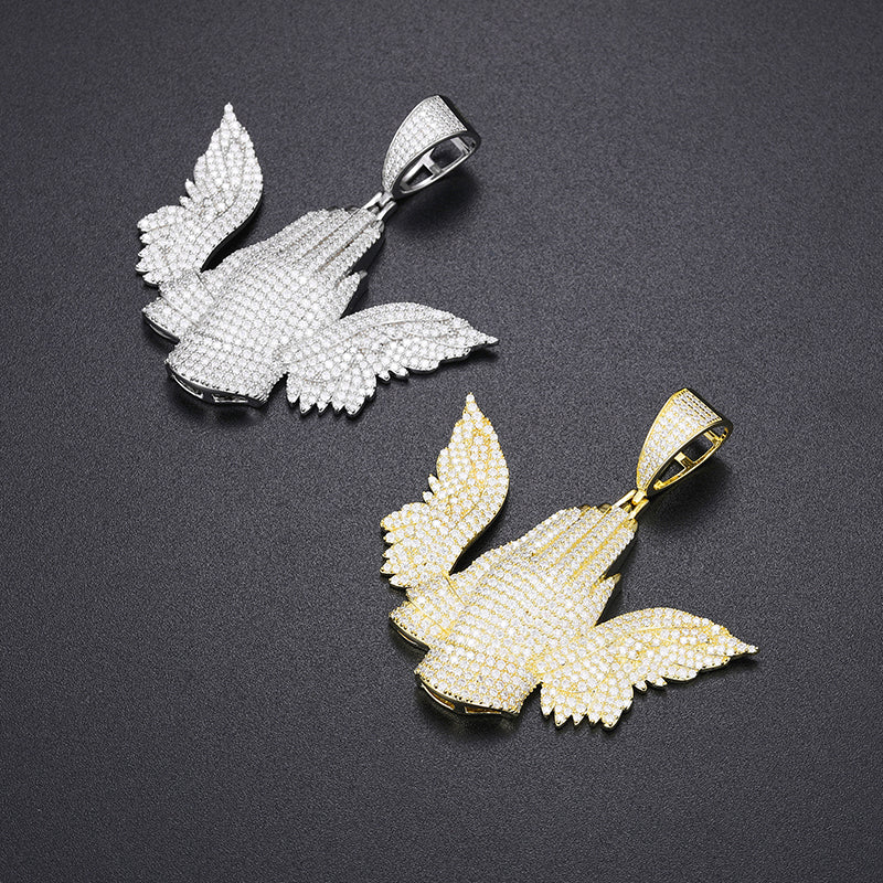MOISSANITE PRAY HAND WING PENDANT NECKLACE IN STERLING SILVER - Image 2