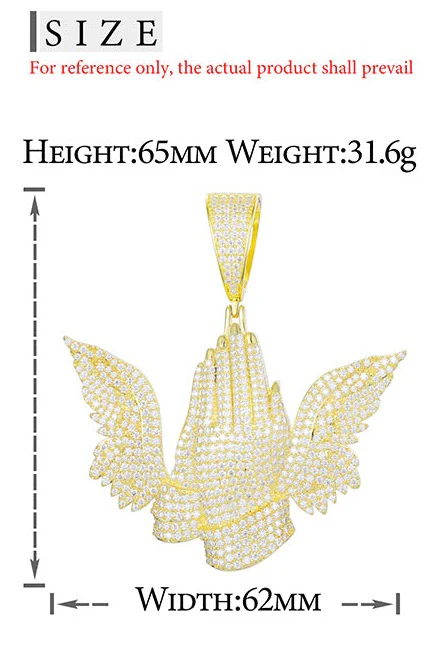 MOISSANITE PRAY HAND WING PENDANT NECKLACE IN STERLING SILVER - Image 6